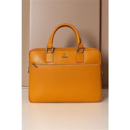 D'Arienzo borsa ventiquattrore in pelle ocra di vitello saffiano tasca zip D'Arienzo