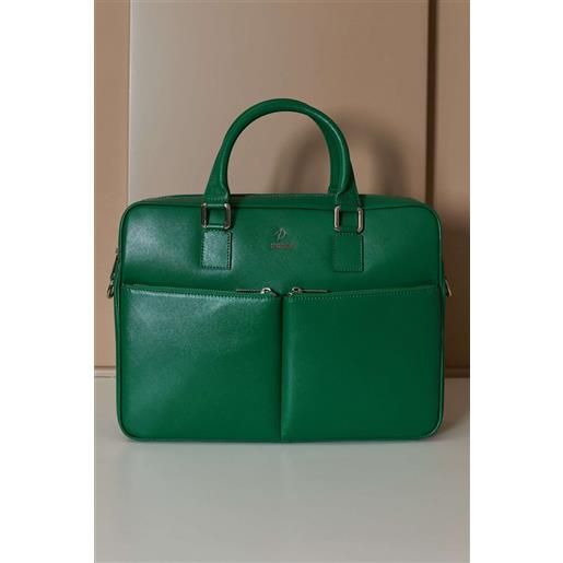 D'Arienzo borsa ventiquattrore in pelle di vitello verde chiaro saffiano con doppia tasca D'Arienzo