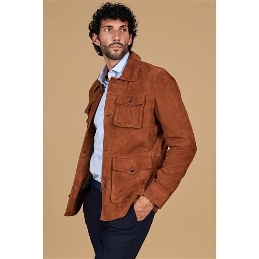 D'Arienzo sahariana camoscio color cuoio uomo con tasche applicate D'Arienzo