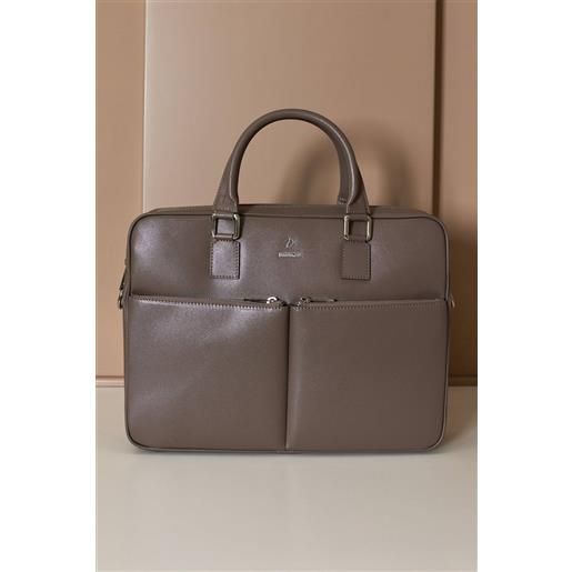 D'Arienzo borsa ventiquattrore in pelle di vitello color fango saffiano con doppia tasca D'Arienzo
