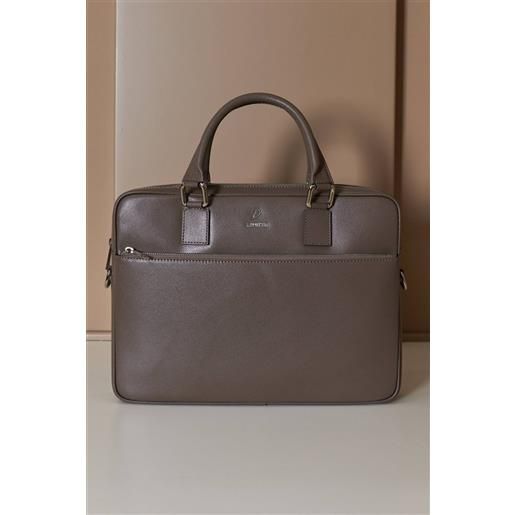 D'Arienzo borsa ventiquattrore in pelle di vitello color fango saffiano tasca zip D'Arienzo