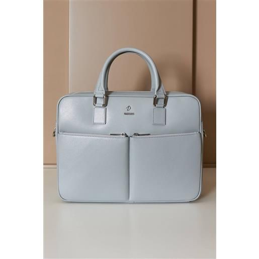 D'Arienzo borsa ventiquattrore in pelle di vitello grigia saffiano con doppia tasca D'Arienzo