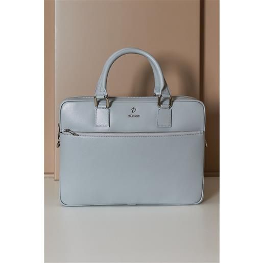 D'Arienzo borsa ventiquattrore in pelle di vitello grigia saffiano tasca zip D'Arienzo