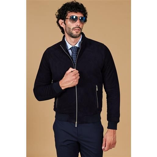 D'Arienzo giubbotto bomber in pelle scamosciata blu tono su tono D'Arienzo