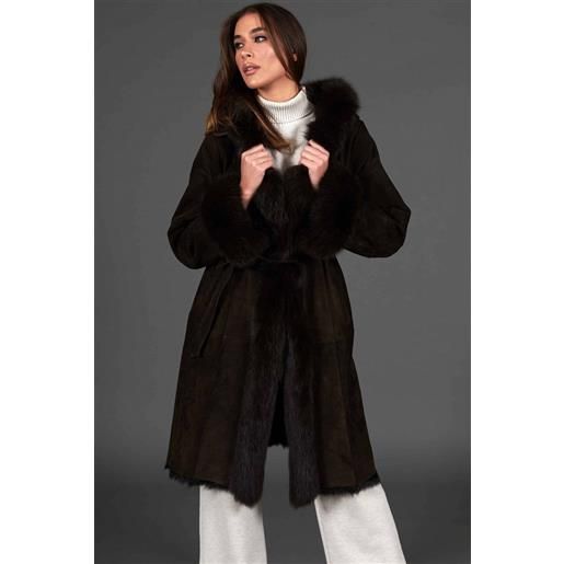 Infinity Leather Cappotto da Donna in Pelle di Montone Scamosciato Merino Grigio Abbottonato a 3/4 XS