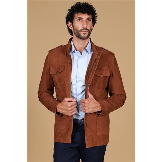D'Arienzo sahariana camoscio color cuoio uomo con tasche applicate D'Arienzo