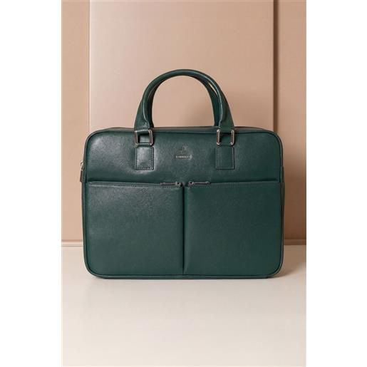 D'Arienzo borsa ventiquattrore in pelle di vitello verde saffiano con doppia tasca D'Arienzo