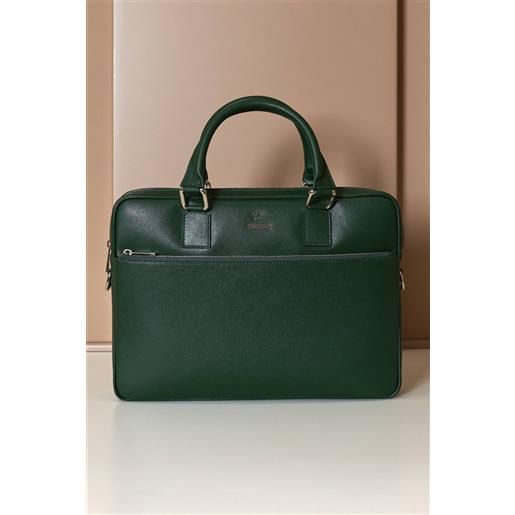 D'Arienzo borsa ventiquattrore in pelle di vitello verde saffiano tasca zip D'Arienzo