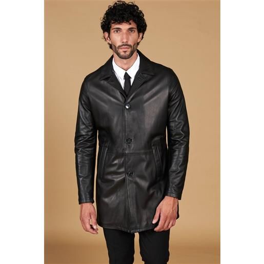 Infinity Leather Cappotto Uomo In Pelle Di Montone Nero - Doppiopetto Invernale Con Fodera In Pelliccia - 2
