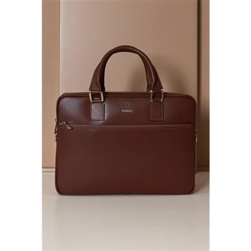 D'Arienzo borsa ventiquattrore in pelle di vitello marrone saffiano tasca zip D'Arienzo