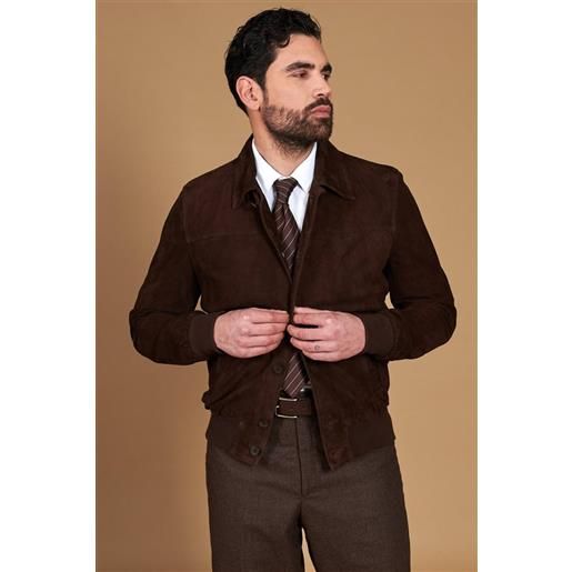 D'Arienzo giacca bomber in pelle camoscio testa di moro collo camicia D'Arienzo