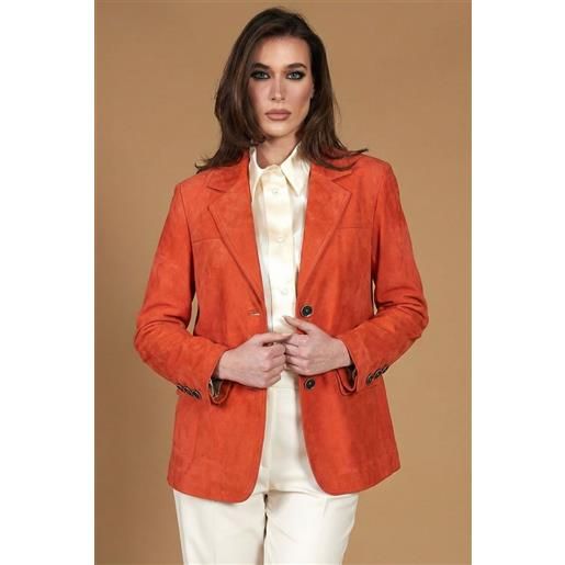 D'Arienzo giacca monopetto in pelle scamosciata color arancione D'Arienzo
