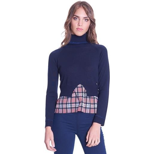 LUCKYLU maglia LUCKYLU collo cratere con inserto camicia, colore blu