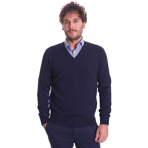 BROWN'S maglia scollo a v in lana merinos BROWN'S, colore blu