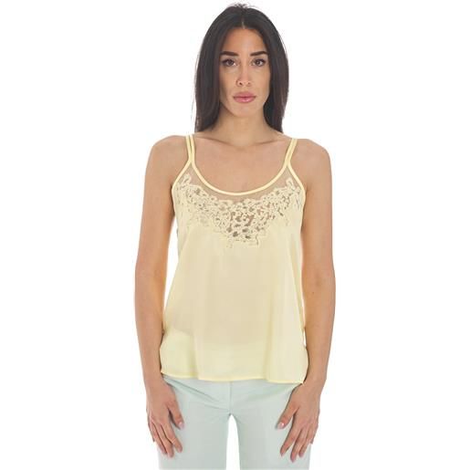 TWINSET top TWINSET con bordo ricamato, colore giallo