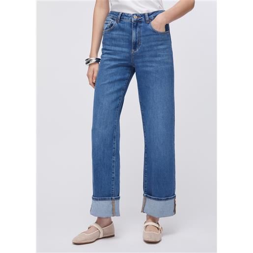 Liu jo jeans straight con risvolto, denim blu scuro