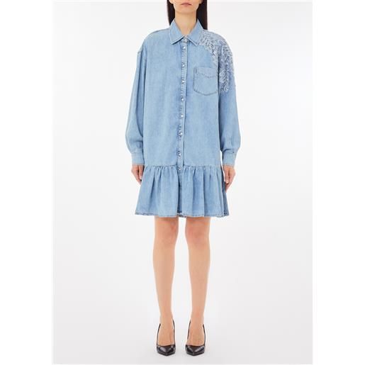 LIUJO liu jo abito in denim con pizzo, denim blu chiaro