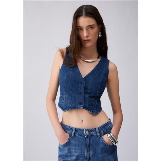 Liu jo gilet in denim con strass, denim blu
