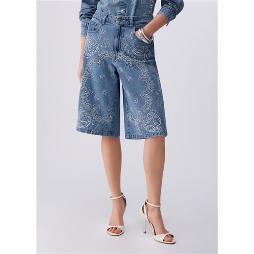 Liu jo bermuda in denim con ricami, denim blu