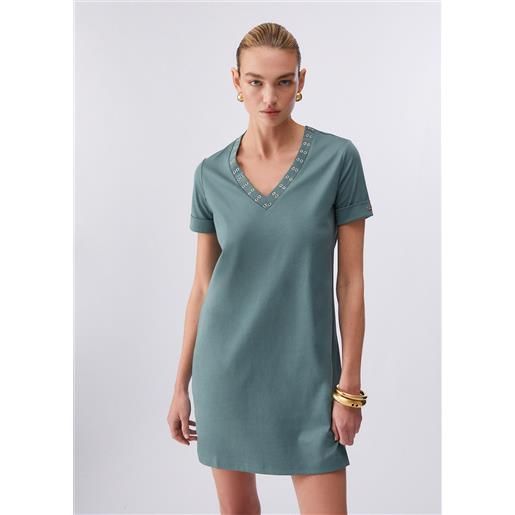 Liu jo abito corto con occhielli decorativi, verde militare