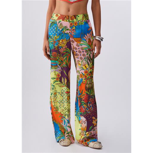 Liu jo pantaloni in raso stampato, multicolor