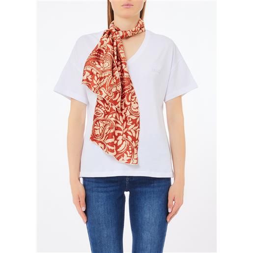 LIUJO liu jo t-shirt in cotone con foulard, bianco