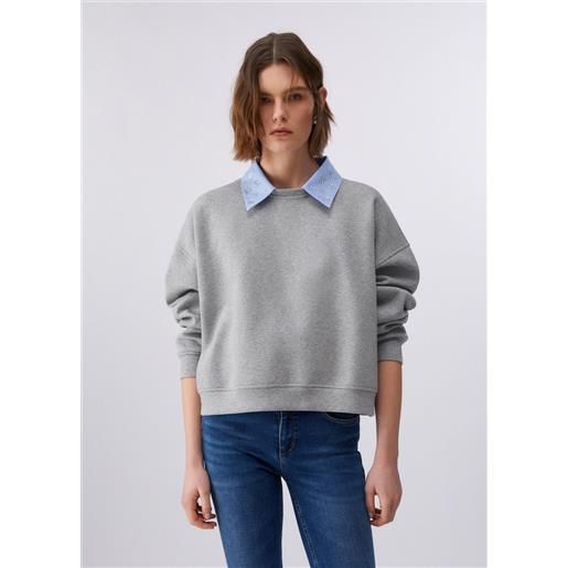 Liu jo felpa con ricami gioiello, grigio