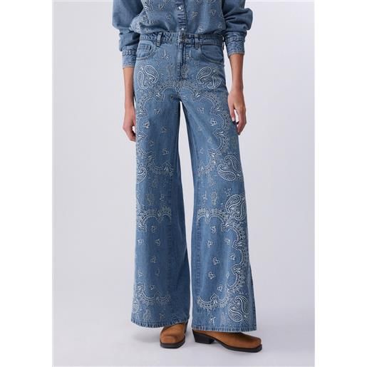 Liu jo jeans flare con ricami, denim blu