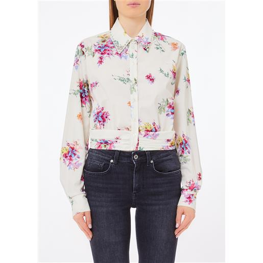 LIUJO liu jo camicia floreale con ricami gioiello, bianco a fiori
