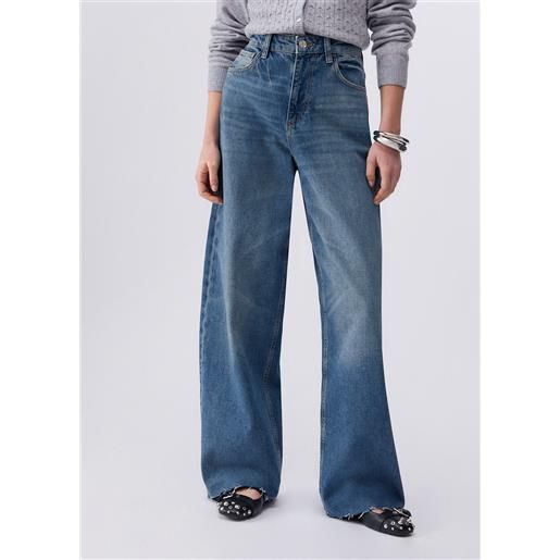 Liu jo jeans straight con strass, denim blu scuro