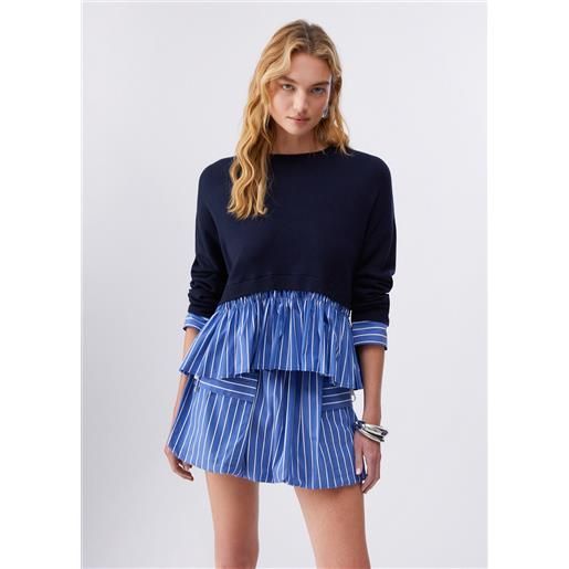 Liu jo maglia con volant, blu scuro