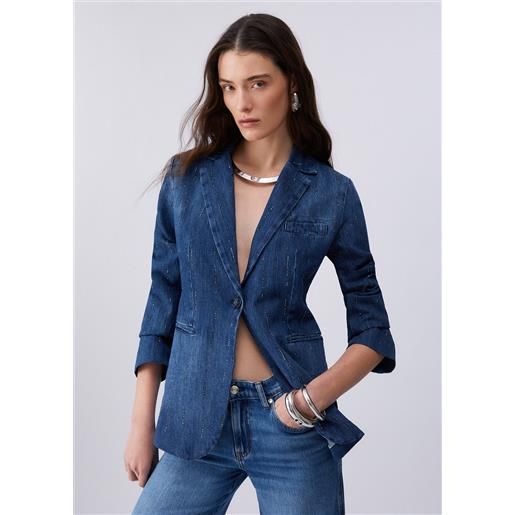 LIUJO liu jo blazer in denim con strass, denim blu