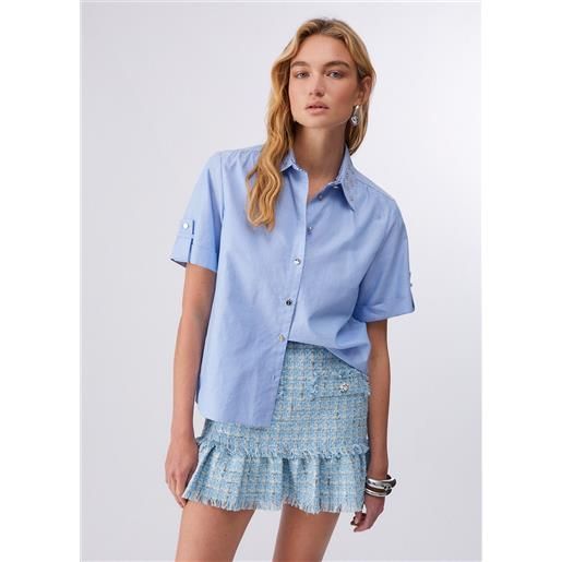 Liu jo camicia oxford con strass, azzurro