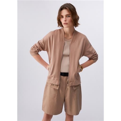 Liu jo felpa con zip e dettagli chain, beige