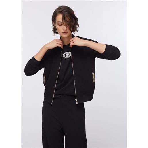 Liu jo felpa con zip e dettagli chain, nero