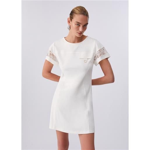 LIUJO liu jo abito corto con dettagli in pizzo, bianco latte