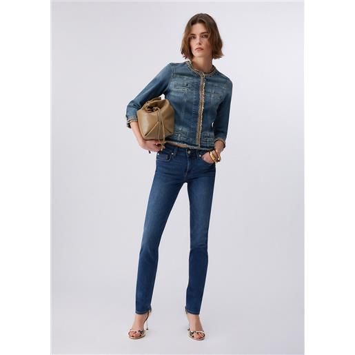 LIUJO liu jo giacca in denim con catene gioiello, denim blu