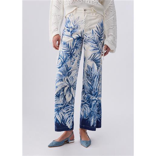 Liu jo pantaloni flare stampati, bianco/blu