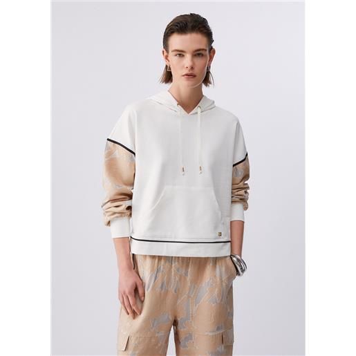 Liu jo felpa con cappuccio e dettagli in organza, beige