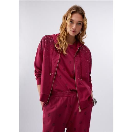 Liu jo felpa con cappuccio e strass, rosso