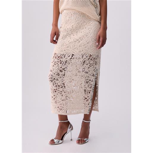 Liu jo gonna midi in macramè, bianco
