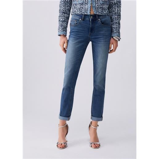 Liu jo jeans skinny con risvolto, denim blu scuro