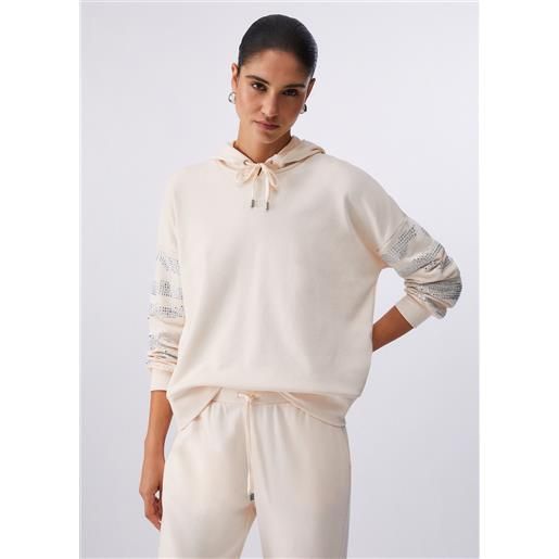 Liu jo felpa con cappuccio e applicazioni, champagne