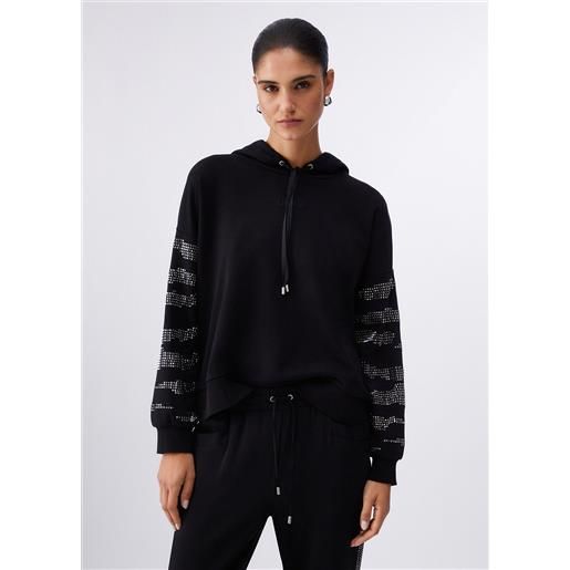 Liu jo felpa con cappuccio e applicazioni, nero