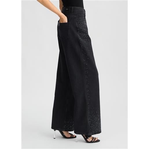 LIUJO liu jo jeans baggy con strass, denim nero
