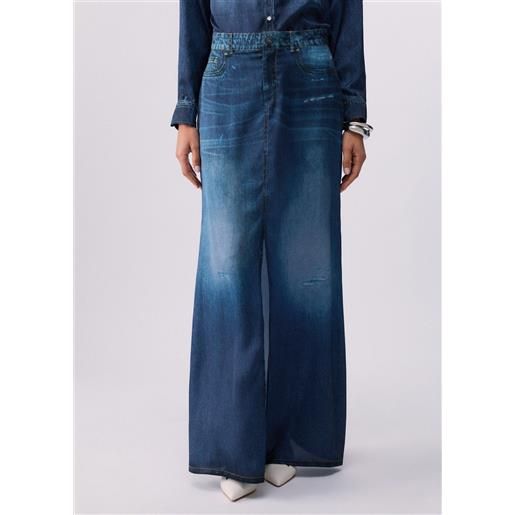 Liu jo gonna lunga con stampa digitale, denim blu