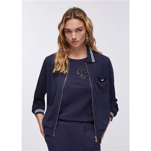 Liu jo felpa interlock con zip, blu scuro
