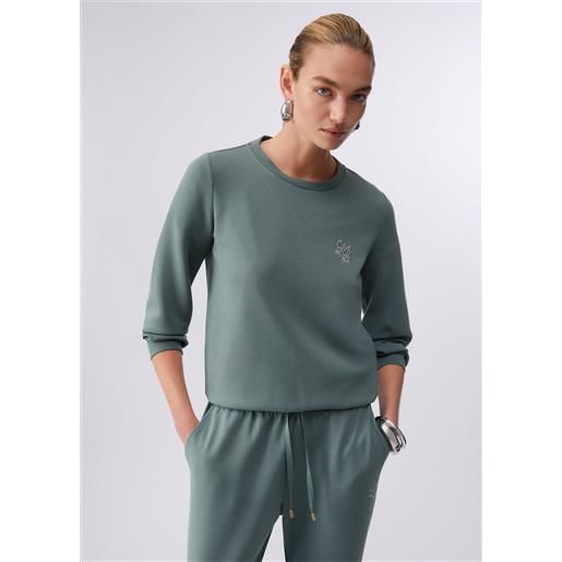 Liu jo felpa in scuba con logo, verde militare