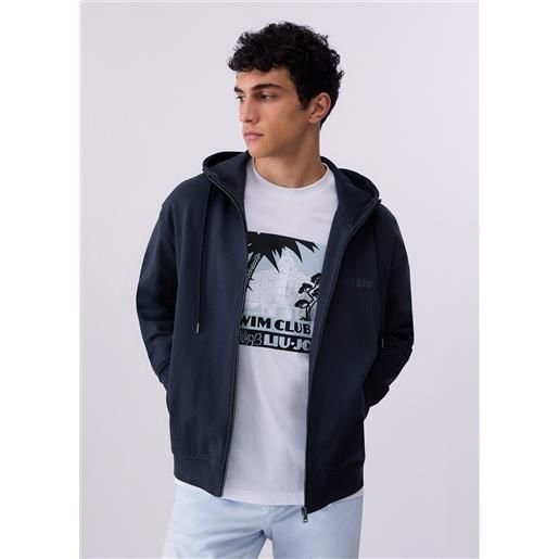 Liu jo felpa con zip e cappuccio, blu scuro