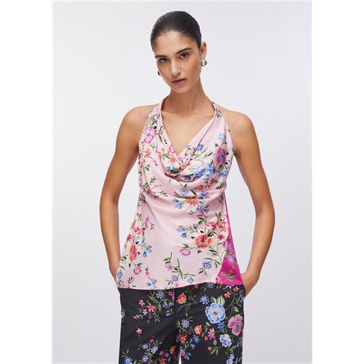 Liu jo top a fiori in raso, rosa